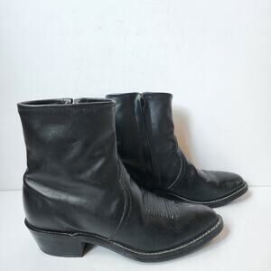 Tony Lama Black Short Ankle Western Cowboy Beatle Boots Side Zip Womens Size 8 B